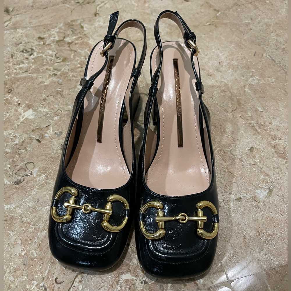 Horsebit Gold-toned Black Block Heels w/an Elegant Gucci Feel 😍 Size 39 USA 8.5